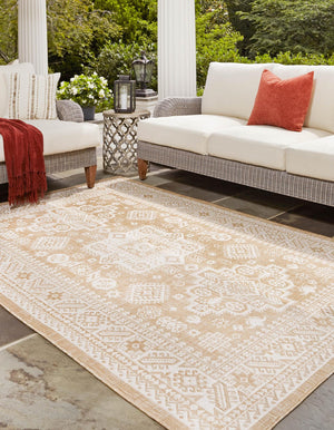 Natural 10' x 14' 1 Outdoor Aztec Rectangle Area Rug Weather Resistant for Patio, Deck, Terrace, Balcony, Porch 100% Polypropylene Traditional Carpet Mat for Sale at Rug Engine