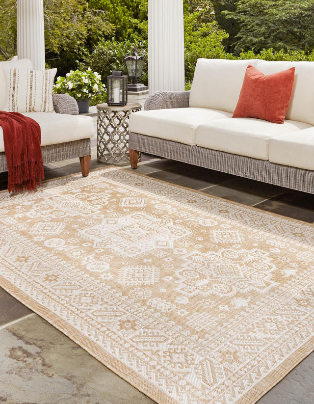 Natural 10' x 14' 1 Outdoor Aztec Rectangle Area Rug Weather Resistant for Patio, Deck, Terrace, Balcony, Porch 100% Polypropylene Traditional Carpet Mat for Sale at Rug Engine