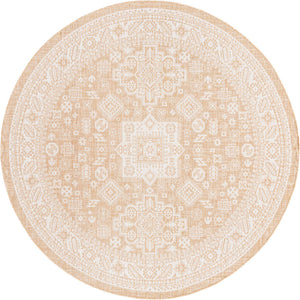 Natural 7' 10 x 7' 10 Outdoor Aztec Round Area Rug Weather Resistant for Patio, Deck, Terrace, Balcony, Porch 100% Polypropylene Traditional Carpet Mat for Sale at Rug Engine