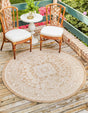Natural 5' 3 x 5' 3 Outdoor Aztec Round Area Rug Weather Resistant for Patio, Deck, Terrace, Balcony, Porch 100% Polypropylene Traditional Carpet Mat for Sale at Rug Engine