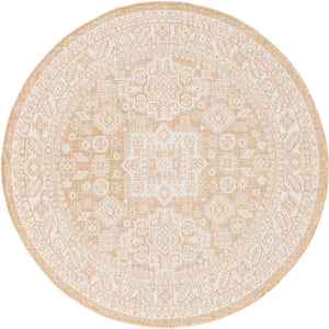 Natural 5' 3 x 5' 3 Outdoor Aztec Round Area Rug Weather Resistant for Patio, Deck, Terrace, Balcony, Porch 100% Polypropylene Traditional Carpet Mat for Sale at Rug Engine