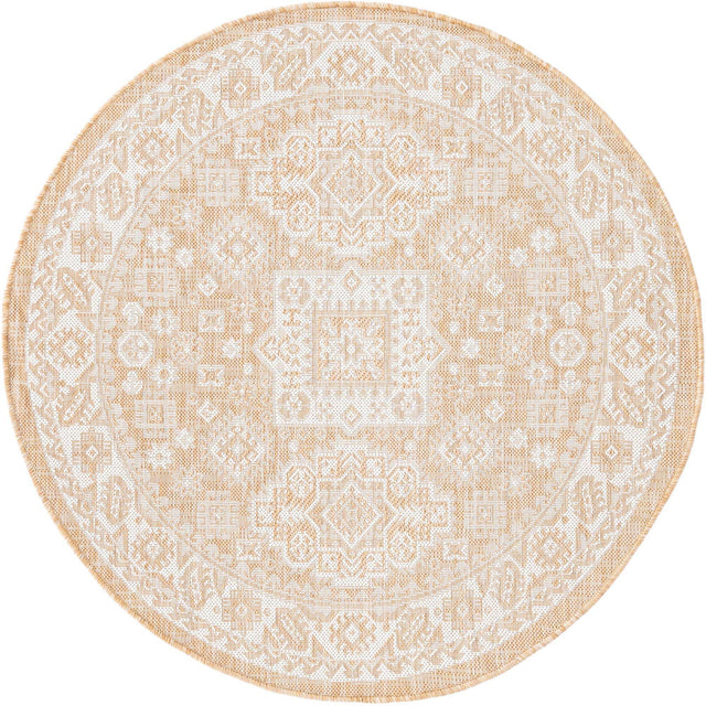 Natural 4' 1 x 4' 1 Outdoor Aztec Round Area Rug Weather Resistant for Patio, Deck, Terrace, Balcony, Porch 100% Polypropylene Traditional Carpet Mat for Sale at Rug Engine