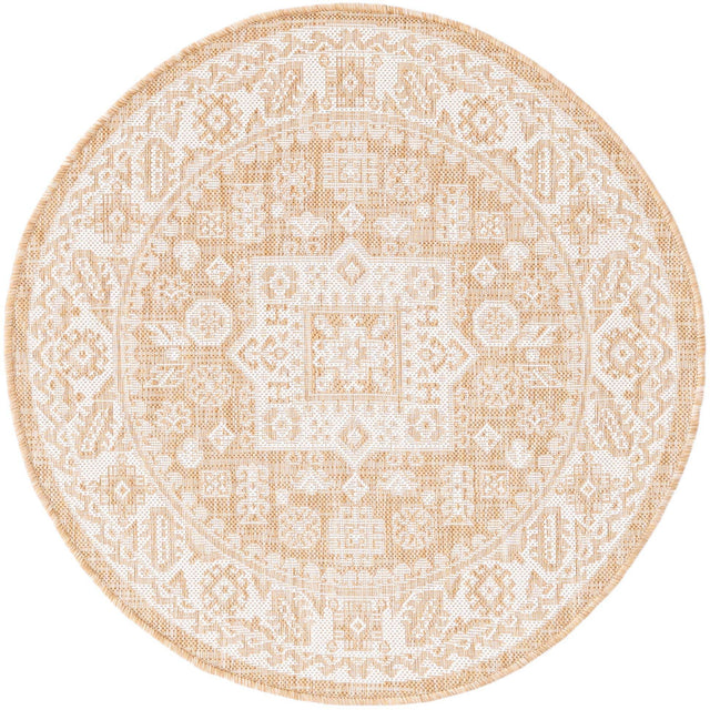Natural 3' 1 x 3' 1 Outdoor Aztec Round Area Rug Weather Resistant for Patio, Deck, Terrace, Balcony, Porch 100% Polypropylene Traditional Carpet Mat for Sale at Rug Engine