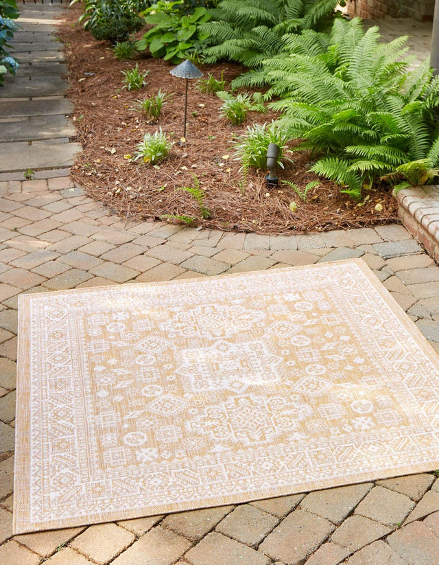 Natural 5' 3 x 5' 3 Outdoor Aztec Square Area Rug Weather Resistant for Patio, Deck, Terrace, Balcony, Porch 100% Polypropylene Traditional Carpet Mat for Sale at Rug Engine
