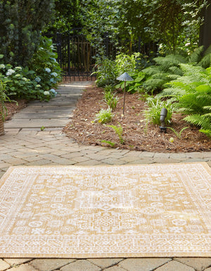 Natural 5' 3 x 5' 3 Outdoor Aztec Square Area Rug Weather Resistant for Patio, Deck, Terrace, Balcony, Porch 100% Polypropylene Traditional Carpet Mat for Sale at Rug Engine