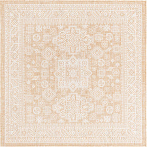 Natural 5' 3 x 5' 3 Outdoor Aztec Square Area Rug Weather Resistant for Patio, Deck, Terrace, Balcony, Porch 100% Polypropylene Traditional Carpet Mat for Sale at Rug Engine