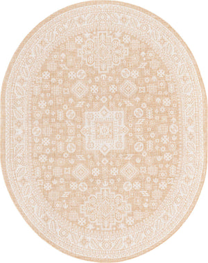 Natural 7' 10 x 10' Outdoor Aztec Oval Area Rug Weather Resistant for Patio, Deck, Terrace, Balcony, Porch 100% Polypropylene Traditional Carpet Mat for Sale at Rug Engine
