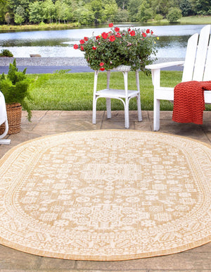 Natural 5' 3 x 8' Outdoor Aztec Oval Area Rug Weather Resistant for Patio, Deck, Terrace, Balcony, Porch 100% Polypropylene Traditional Carpet Mat for Sale at Rug Engine