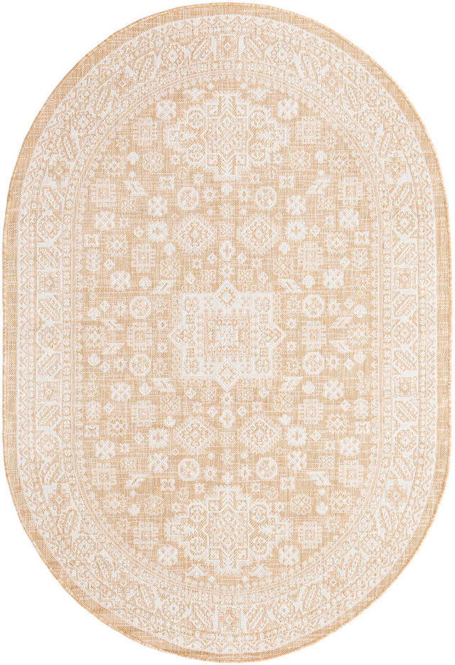 Natural 5' 3 x 8' Outdoor Aztec Oval Area Rug Weather Resistant for Patio, Deck, Terrace, Balcony, Porch 100% Polypropylene Traditional Carpet Mat for Sale at Rug Engine
