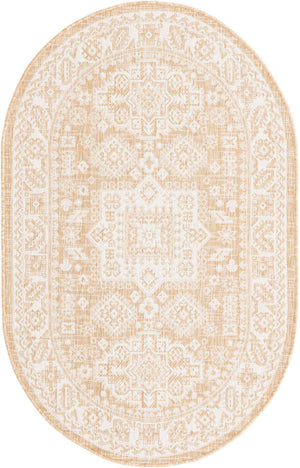 Natural 3' 1 x 5' 3 Outdoor Aztec Oval Area Rug Weather Resistant for Patio, Deck, Terrace, Balcony, Porch 100% Polypropylene Traditional Carpet Mat for Sale at Rug Engine