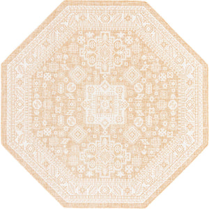 Natural 7' 10 x 7' 10 Outdoor Aztec Octagon Area Rug Weather Resistant for Patio, Deck, Terrace, Balcony, Porch 100% Polypropylene Traditional Carpet Mat for Sale at Rug Engine
