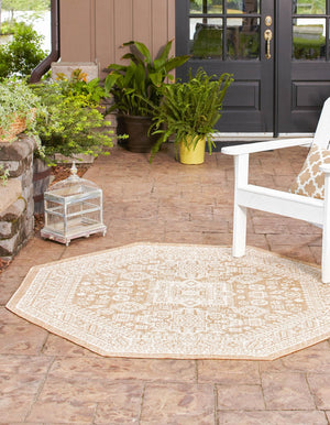 Natural 5' 3 x 5' 3 Outdoor Aztec Octagon Area Rug Weather Resistant for Patio, Deck, Terrace, Balcony, Porch 100% Polypropylene Traditional Carpet Mat for Sale at Rug Engine