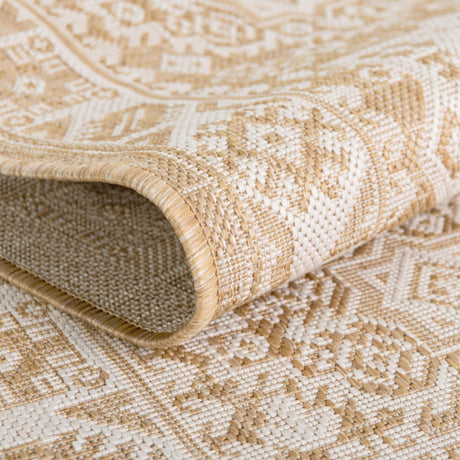 Natural 5' 3 x 5' 3 Outdoor Aztec Octagon Area Rug Weather Resistant for Patio, Deck, Terrace, Balcony, Porch 100% Polypropylene Traditional Carpet Mat for Sale at Rug Engine
