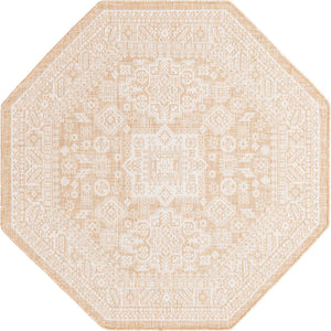 Natural 5' 3 x 5' 3 Outdoor Aztec Octagon Area Rug Weather Resistant for Patio, Deck, Terrace, Balcony, Porch 100% Polypropylene Traditional Carpet Mat for Sale at Rug Engine