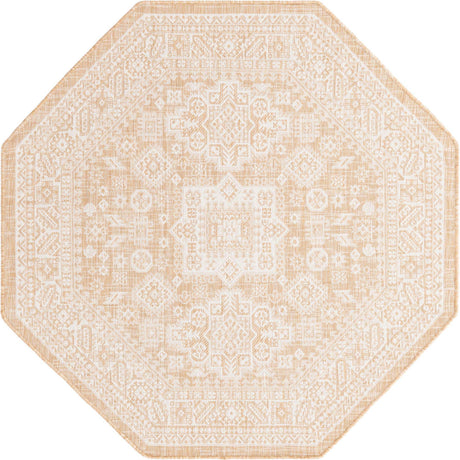 Natural 5' 3 x 5' 3 Outdoor Aztec Octagon Area Rug Weather Resistant for Patio, Deck, Terrace, Balcony, Porch 100% Polypropylene Traditional Carpet Mat for Sale at Rug Engine