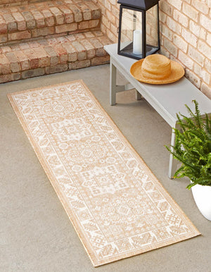 Natural 2' x 8' Outdoor Aztec Runner Area Rug Weather Resistant for Patio, Deck, Terrace, Balcony, Porch 100% Polypropylene Traditional Carpet Mat for Sale at Rug Engine
