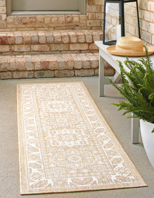 Natural 2' x 8' Outdoor Aztec Runner Area Rug Weather Resistant for Patio, Deck, Terrace, Balcony, Porch 100% Polypropylene Traditional Carpet Mat for Sale at Rug Engine