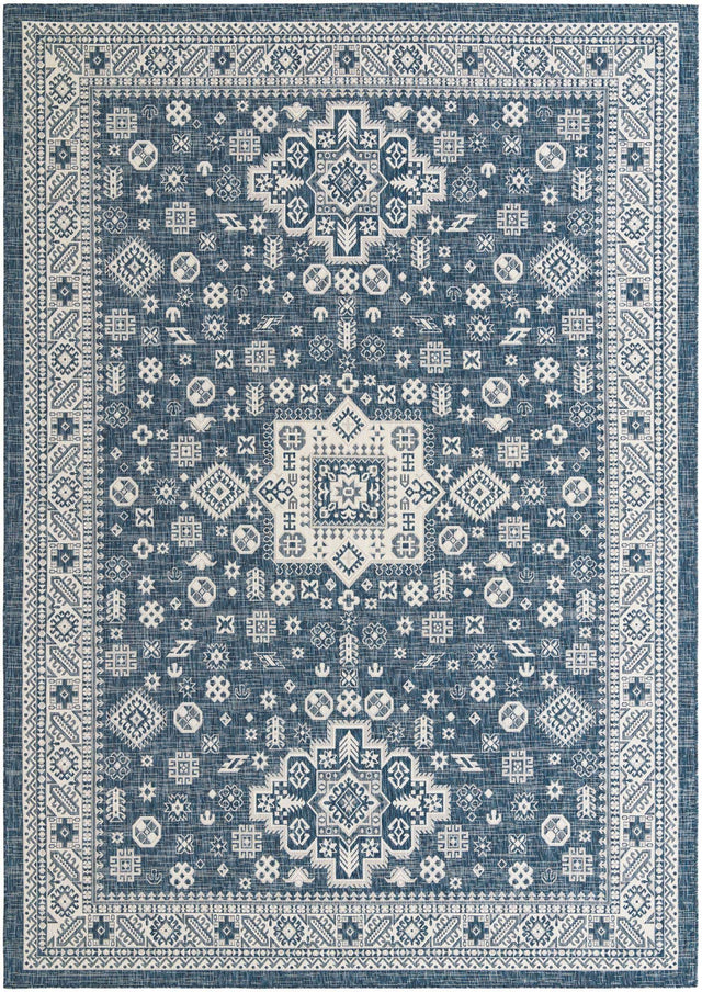 Blue 10' x 14' 1 Outdoor Aztec Rectangle Area Rug Weather Resistant for Patio, Deck, Terrace, Balcony, Porch 100% Polypropylene Traditional Carpet Mat for Sale at Rug Engine