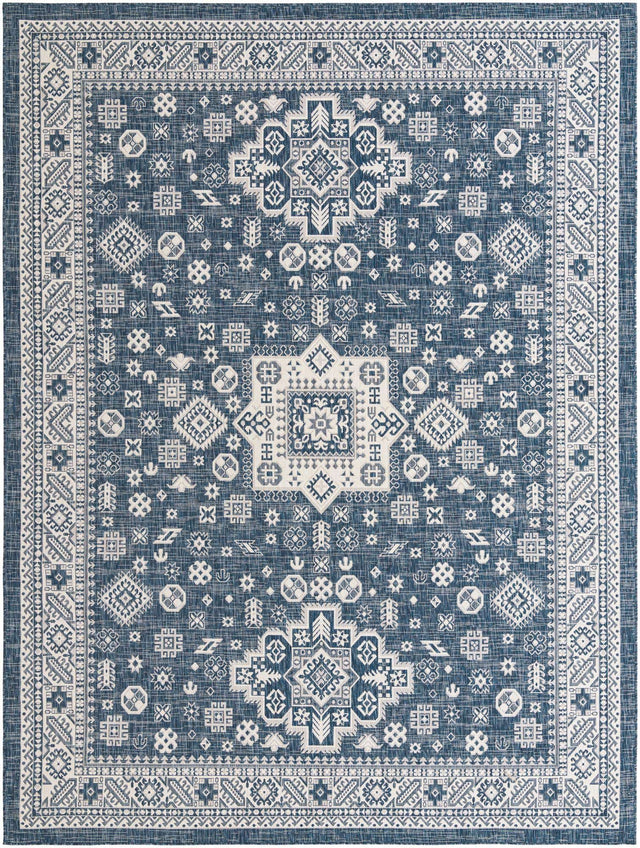 Blue 10' x 13' 1 Outdoor Aztec Rectangle Area Rug Weather Resistant for Patio, Deck, Terrace, Balcony, Porch 100% Polypropylene Traditional Carpet Mat for Sale at Rug Engine