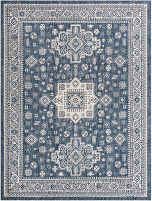 Blue 9' x 12' Outdoor Aztec Rectangle Area Rug Weather Resistant for Patio, Deck, Terrace, Balcony, Porch 100% Polypropylene Traditional Carpet Mat for Sale at Rug Engine