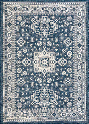 Blue 7' 10 x 11' Outdoor Aztec Rectangle Area Rug Weather Resistant for Patio, Deck, Terrace, Balcony, Porch 100% Polypropylene Traditional Carpet Mat for Sale at Rug Engine
