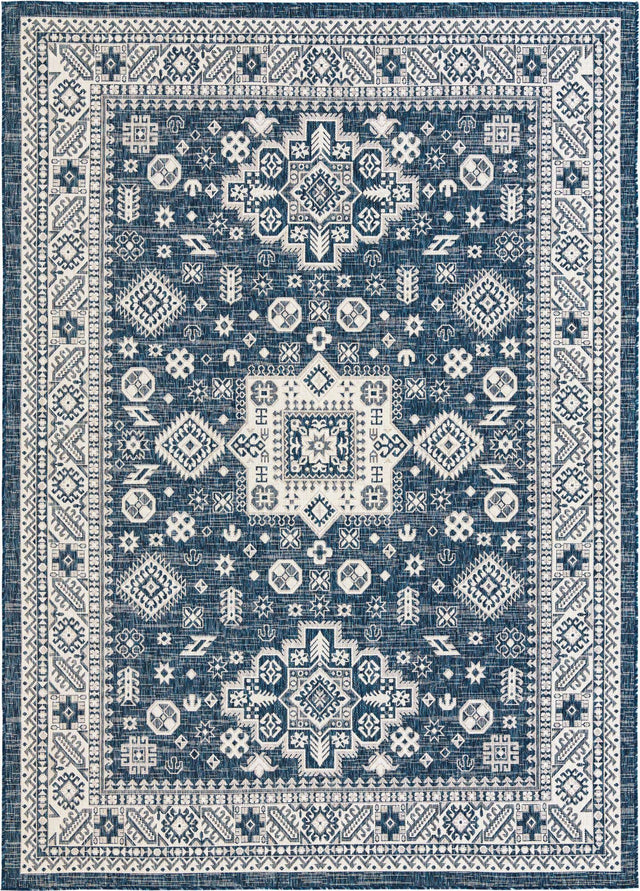 Blue 7' 10 x 11' Outdoor Aztec Rectangle Area Rug Weather Resistant for Patio, Deck, Terrace, Balcony, Porch 100% Polypropylene Traditional Carpet Mat for Sale at Rug Engine