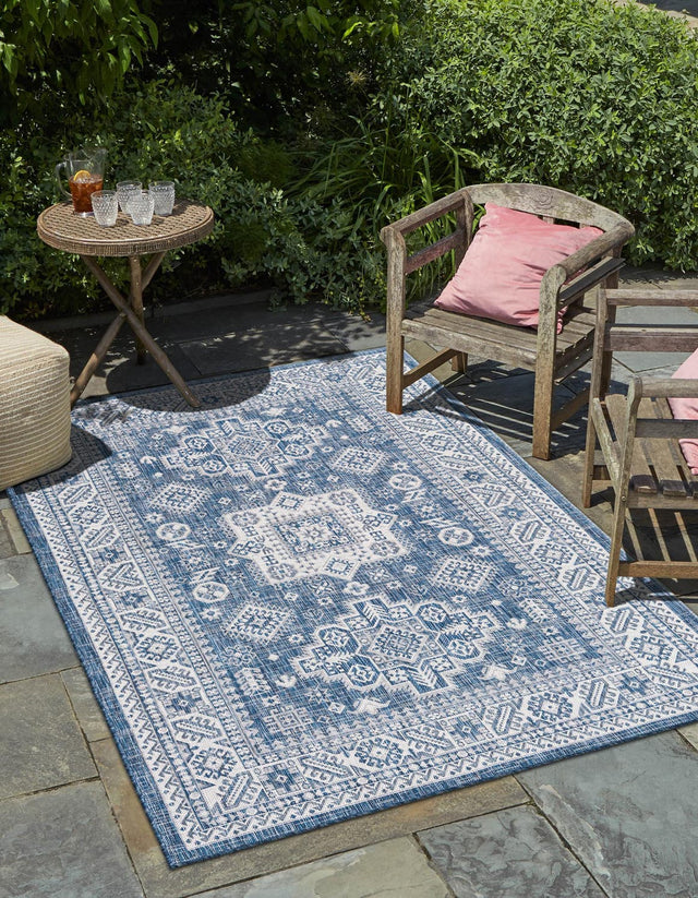 Blue 10' x 13' 1 Outdoor Aztec Rectangle Area Rug Weather Resistant for Patio, Deck, Terrace, Balcony, Porch 100% Polypropylene Traditional Carpet Mat for Sale at Rug Engine