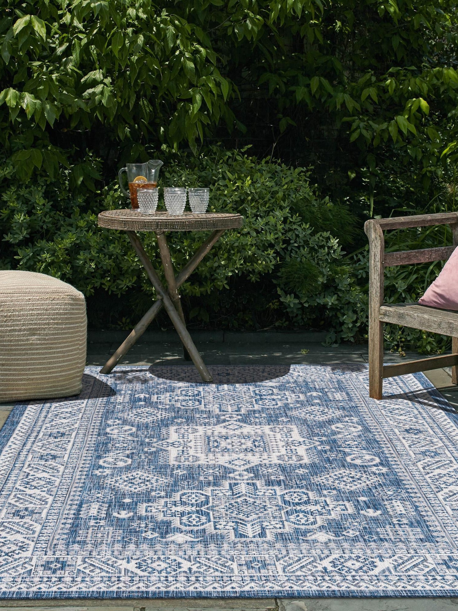 Blue 9' x 12' Outdoor Aztec Rectangle Area Rug Weather Resistant for Patio, Deck, Terrace, Balcony, Porch 100% Polypropylene Traditional Carpet Mat for Sale at Rug Engine