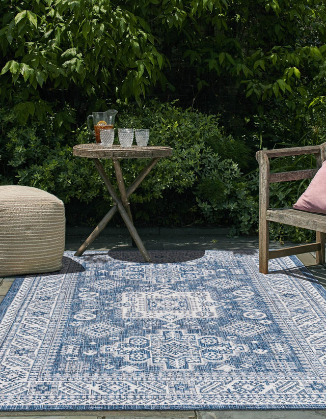 Blue 3' 1 x 5' 3 Outdoor Aztec Rectangle Area Rug Weather Resistant for Patio, Deck, Terrace, Balcony, Porch 100% Polypropylene Traditional Carpet Mat for Sale at Rug Engine