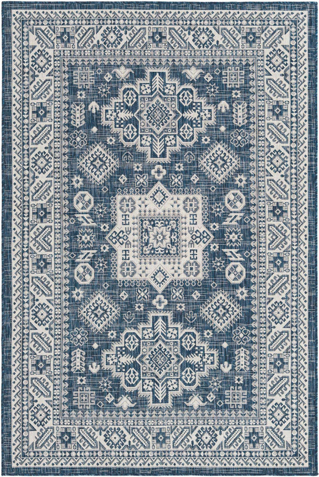 Blue 5' 3 x 8' Outdoor Aztec Rectangle Area Rug Weather Resistant for Patio, Deck, Terrace, Balcony, Porch 100% Polypropylene Traditional Carpet Mat for Sale at Rug Engine