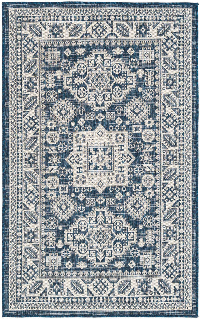 Blue 3' 1 x 5' 3 Outdoor Aztec Rectangle Area Rug Weather Resistant for Patio, Deck, Terrace, Balcony, Porch 100% Polypropylene Traditional Carpet Mat for Sale at Rug Engine