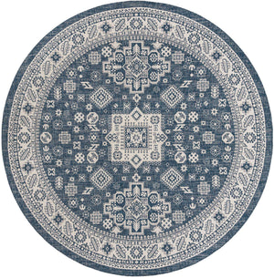 Blue 10' x 10' Outdoor Aztec Round Area Rug Weather Resistant for Patio, Deck, Terrace, Balcony, Porch 100% Polypropylene Traditional Carpet Mat for Sale at Rug Engine