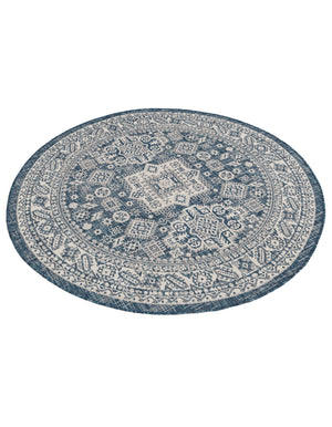 Blue 5' 3 x 5' 3 Outdoor Aztec Round Area Rug Weather Resistant for Patio, Deck, Terrace, Balcony, Porch 100% Polypropylene Traditional Carpet Mat for Sale at Rug Engine