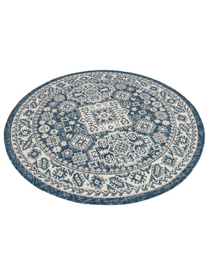 Blue 4' 1 x 4' 1 Outdoor Aztec Round Area Rug Weather Resistant for Patio, Deck, Terrace, Balcony, Porch 100% Polypropylene Traditional Carpet Mat for Sale at Rug Engine