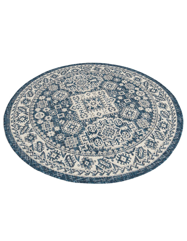Blue 4' 1 x 4' 1 Outdoor Aztec Round Area Rug Weather Resistant for Patio, Deck, Terrace, Balcony, Porch 100% Polypropylene Traditional Carpet Mat for Sale at Rug Engine