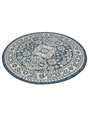 Blue 4' 1 x 4' 1 Outdoor Aztec Round Area Rug Weather Resistant for Patio, Deck, Terrace, Balcony, Porch 100% Polypropylene Traditional Carpet Mat for Sale at Rug Engine