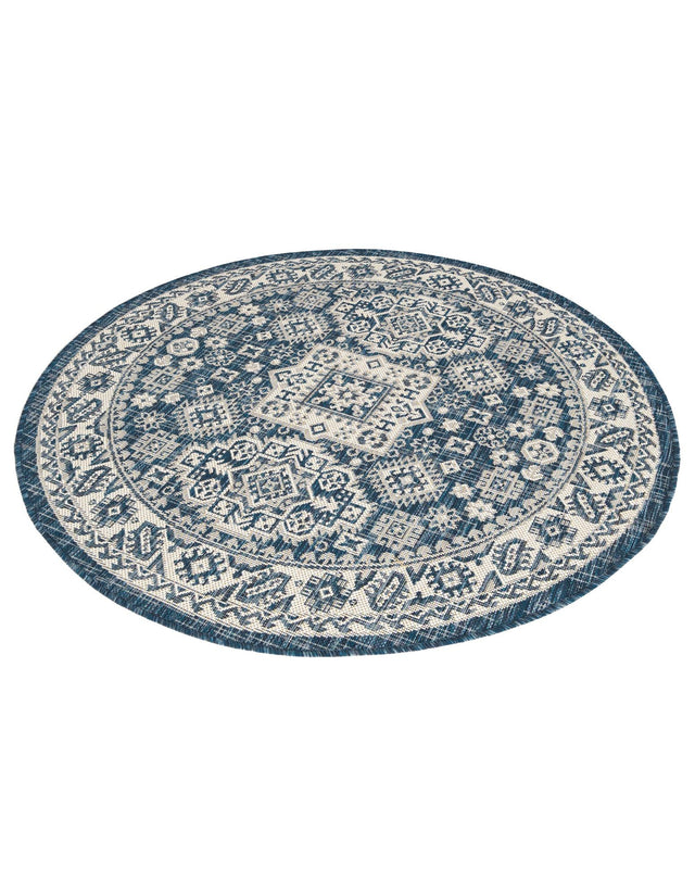 Blue 4' 1 x 4' 1 Outdoor Aztec Round Area Rug Weather Resistant for Patio, Deck, Terrace, Balcony, Porch 100% Polypropylene Traditional Carpet Mat for Sale at Rug Engine
