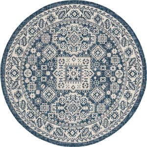 Blue 4' 1 x 4' 1 Outdoor Aztec Round Area Rug Weather Resistant for Patio, Deck, Terrace, Balcony, Porch 100% Polypropylene Traditional Carpet Mat for Sale at Rug Engine