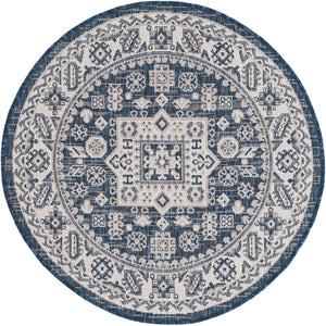 Blue 3' 1 x 3' 1 Outdoor Aztec Round Area Rug Weather Resistant for Patio, Deck, Terrace, Balcony, Porch 100% Polypropylene Traditional Carpet Mat for Sale at Rug Engine