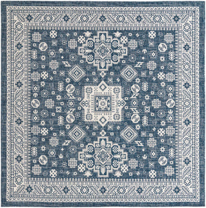 Blue 10' x 10' Outdoor Aztec Square Area Rug Weather Resistant for Patio, Deck, Terrace, Balcony, Porch 100% Polypropylene Traditional Carpet Mat for Sale at Rug Engine