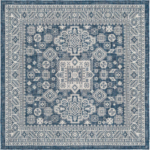 Blue 5' 3 x 5' 3 Outdoor Aztec Square Area Rug Weather Resistant for Patio, Deck, Terrace, Balcony, Porch 100% Polypropylene Traditional Carpet Mat for Sale at Rug Engine