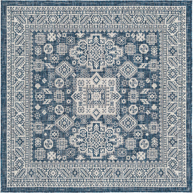 Blue 5' 3 x 5' 3 Outdoor Aztec Square Area Rug Weather Resistant for Patio, Deck, Terrace, Balcony, Porch 100% Polypropylene Traditional Carpet Mat for Sale at Rug Engine