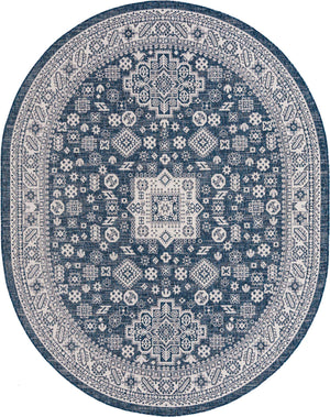 Blue 7' 10 x 10' Outdoor Aztec Oval Area Rug Weather Resistant for Patio, Deck, Terrace, Balcony, Porch 100% Polypropylene Traditional Carpet Mat for Sale at Rug Engine