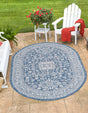 Blue 3' 1 x 5' 3 Outdoor Aztec Oval Area Rug Weather Resistant for Patio, Deck, Terrace, Balcony, Porch 100% Polypropylene Traditional Carpet Mat for Sale at Rug Engine