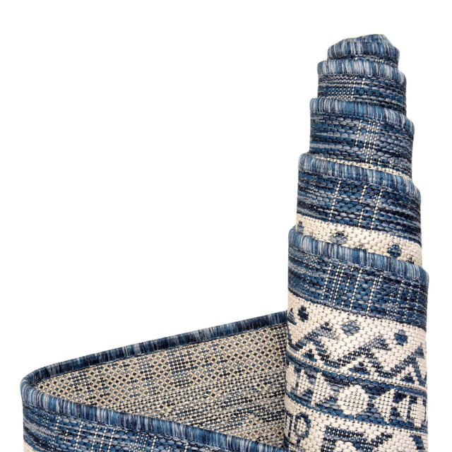 Blue 5' 3 x 8' Outdoor Aztec Oval Area Rug Weather Resistant for Patio, Deck, Terrace, Balcony, Porch 100% Polypropylene Traditional Carpet Mat for Sale at Rug Engine