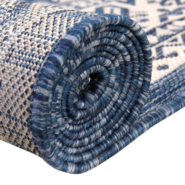 Blue 5' 3 x 8' Outdoor Aztec Oval Area Rug Weather Resistant for Patio, Deck, Terrace, Balcony, Porch 100% Polypropylene Traditional Carpet Mat for Sale at Rug Engine