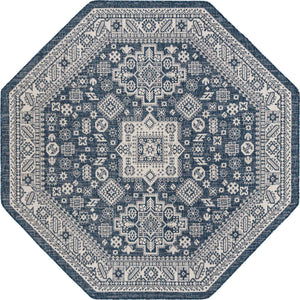 Blue 7' 10 x 7' 10 Outdoor Aztec Octagon Area Rug Weather Resistant for Patio, Deck, Terrace, Balcony, Porch 100% Polypropylene Traditional Carpet Mat for Sale at Rug Engine