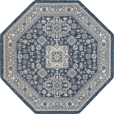 Blue 7' 10 x 7' 10 Outdoor Aztec Octagon Area Rug Weather Resistant for Patio, Deck, Terrace, Balcony, Porch 100% Polypropylene Traditional Carpet Mat for Sale at Rug Engine