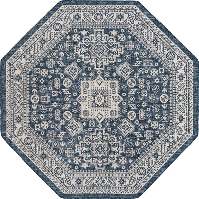 Blue 7' 10 x 7' 10 Outdoor Aztec Octagon Area Rug Weather Resistant for Patio, Deck, Terrace, Balcony, Porch 100% Polypropylene Traditional Carpet Mat for Sale at Rug Engine