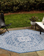 Blue 5' 3 x 5' 3 Outdoor Aztec Octagon Area Rug Weather Resistant for Patio, Deck, Terrace, Balcony, Porch 100% Polypropylene Traditional Carpet Mat for Sale at Rug Engine